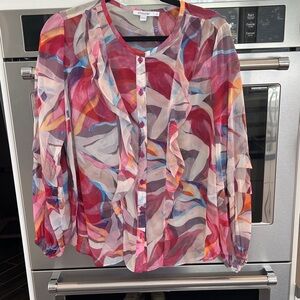 Chico's Vibrant Sheer Blouse with Ruffle Detail, size 1